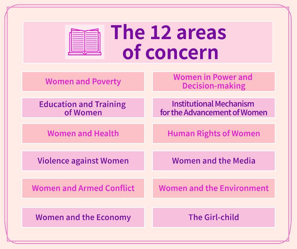 The 12 areas of concern in the Beijing Declaration and Platform for action