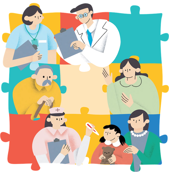 Primary Healthcare Blueprint icon with different ages groups