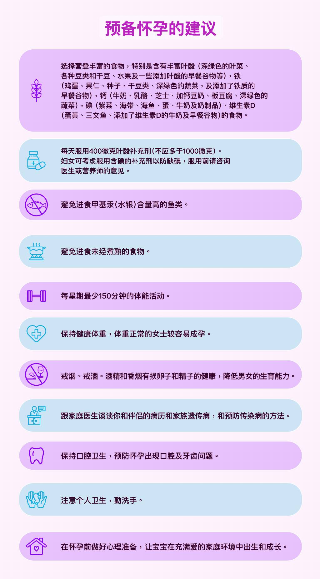 list of the advices on preparing for pregnancy
