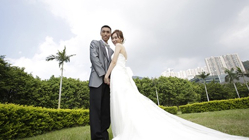couple taking marriage photo